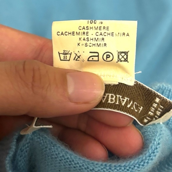 Maria di Ripabianca Italy Light Blue 100% Cashmere Short Sleeve Sweater- Size 12 - Picture 10 of 10